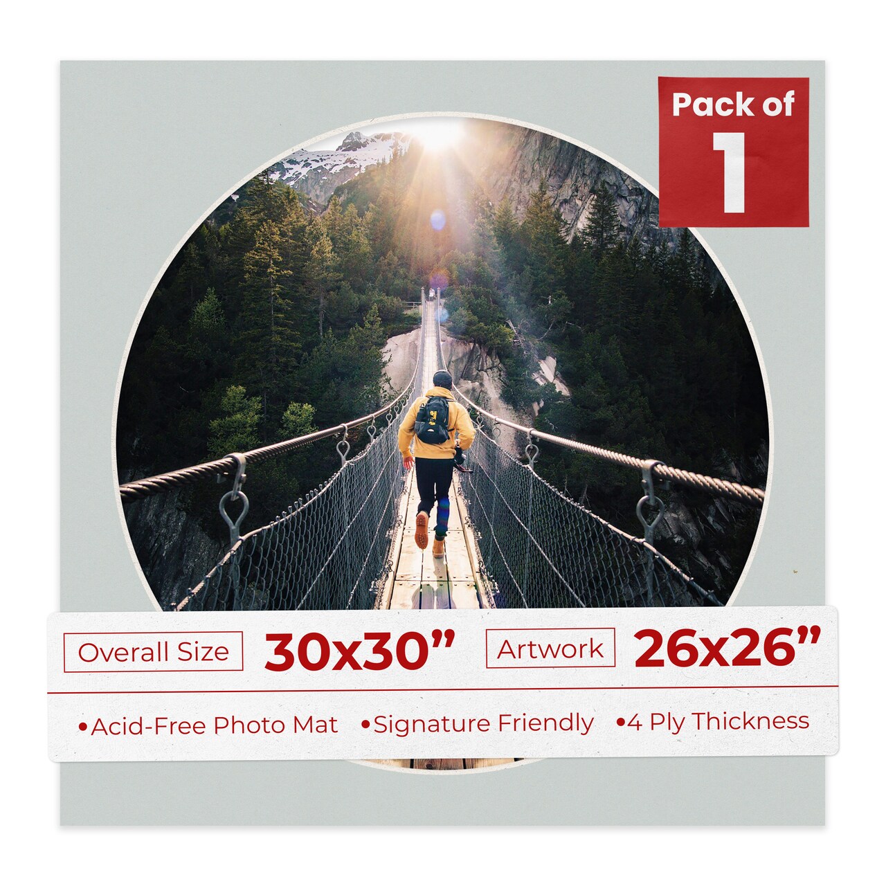 Gray Mat Board for 30x30 Frames - Circle Opening for 26x26 Photos